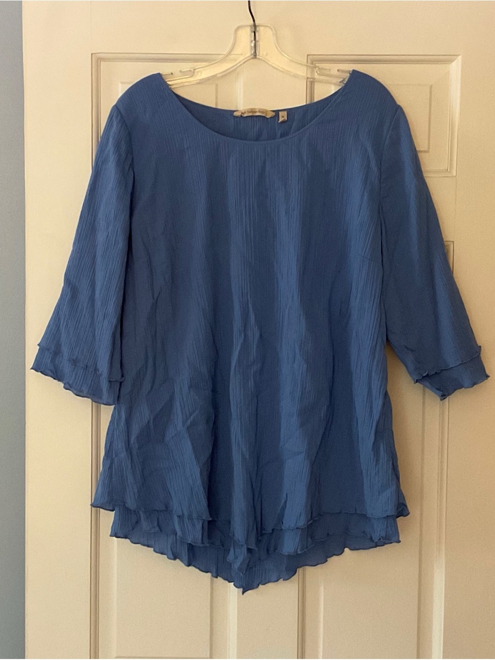 Soft Surroundings Siesta Key Tunic Top Blue Gauzy Blouse Asymmetrical Hem XL